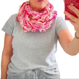 Pink/Peach Loosely Open Knit Scarf